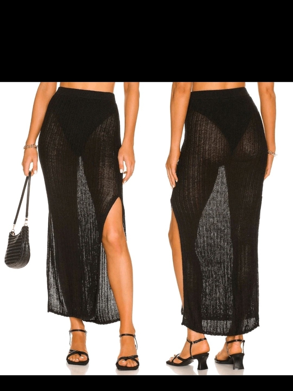 Revolve Camila Coelho Black Sheer Knit Maxi Skirt with Side Slit